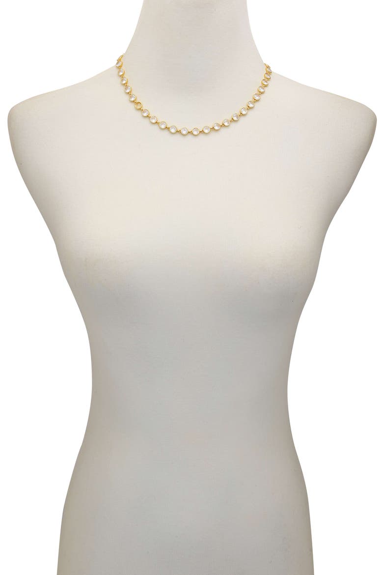 Cubic Zirconia Bezel Necklace, Alternate, color, 14K Gold Plated