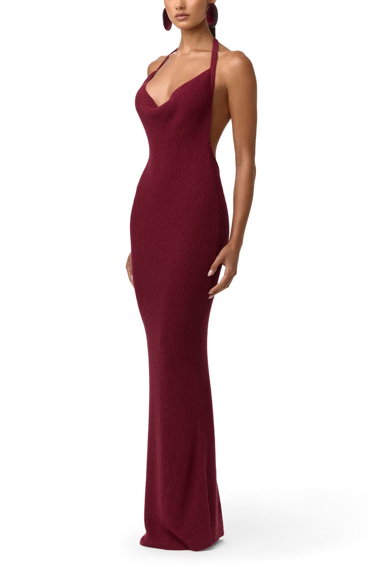 Naked Wardrobe Knit Halter Maxi Dress, Alternate, color, Sangria