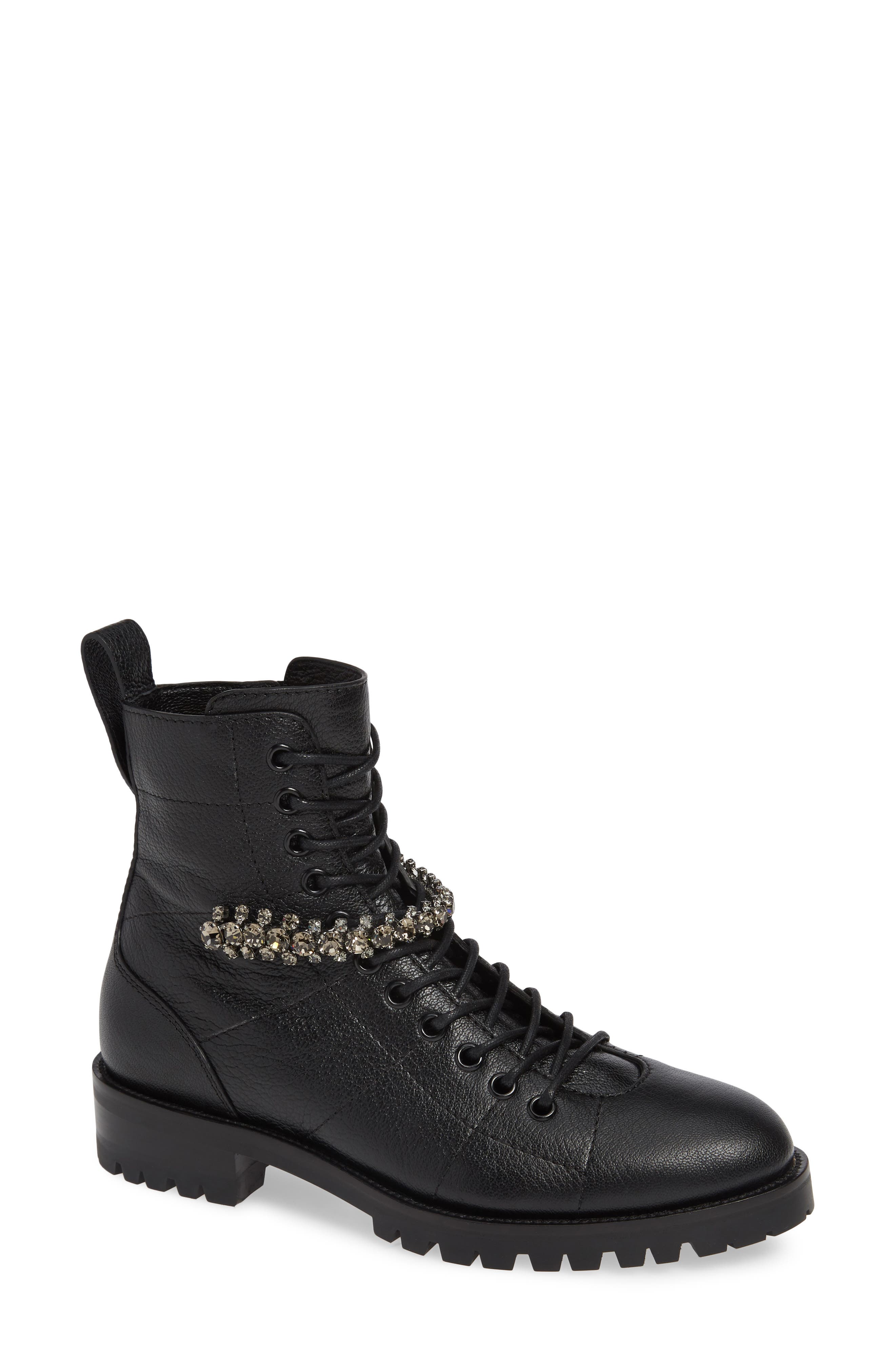 Jimmy Choo Cruz Crystal Embellished Biker Boot, Main, color, 