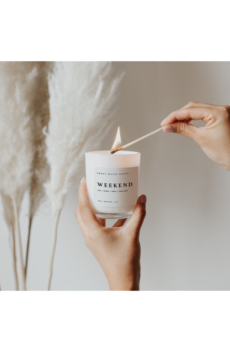 SWEET WATER DECOR 11oz White Jar Candle - Woods & Earthy Scents, Alternate, color, Weekend