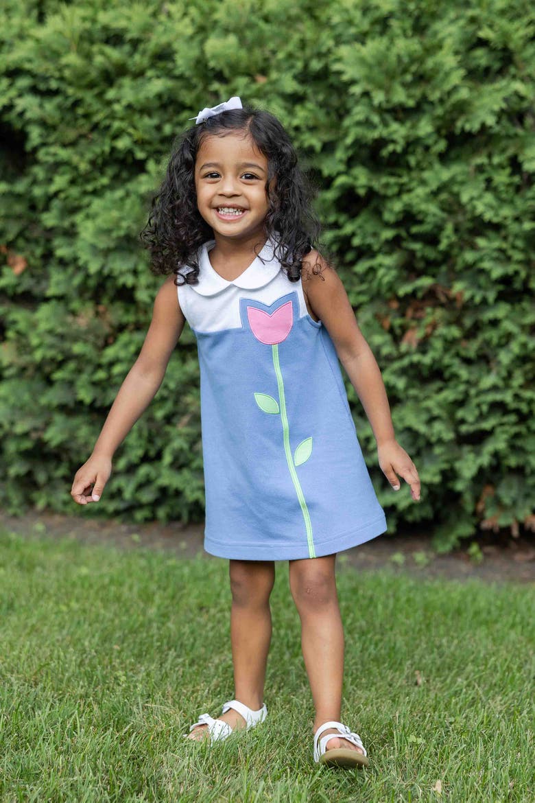 Pique Knit Dress With Tulip, Alternate, color, Blue