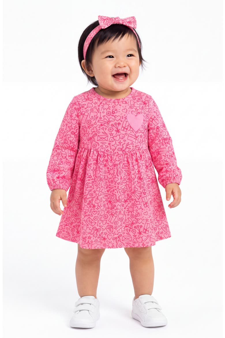Kids' Long Sleeve Dress, Bloomers & Headband Set, Alternate, color, PINK VALENTINE