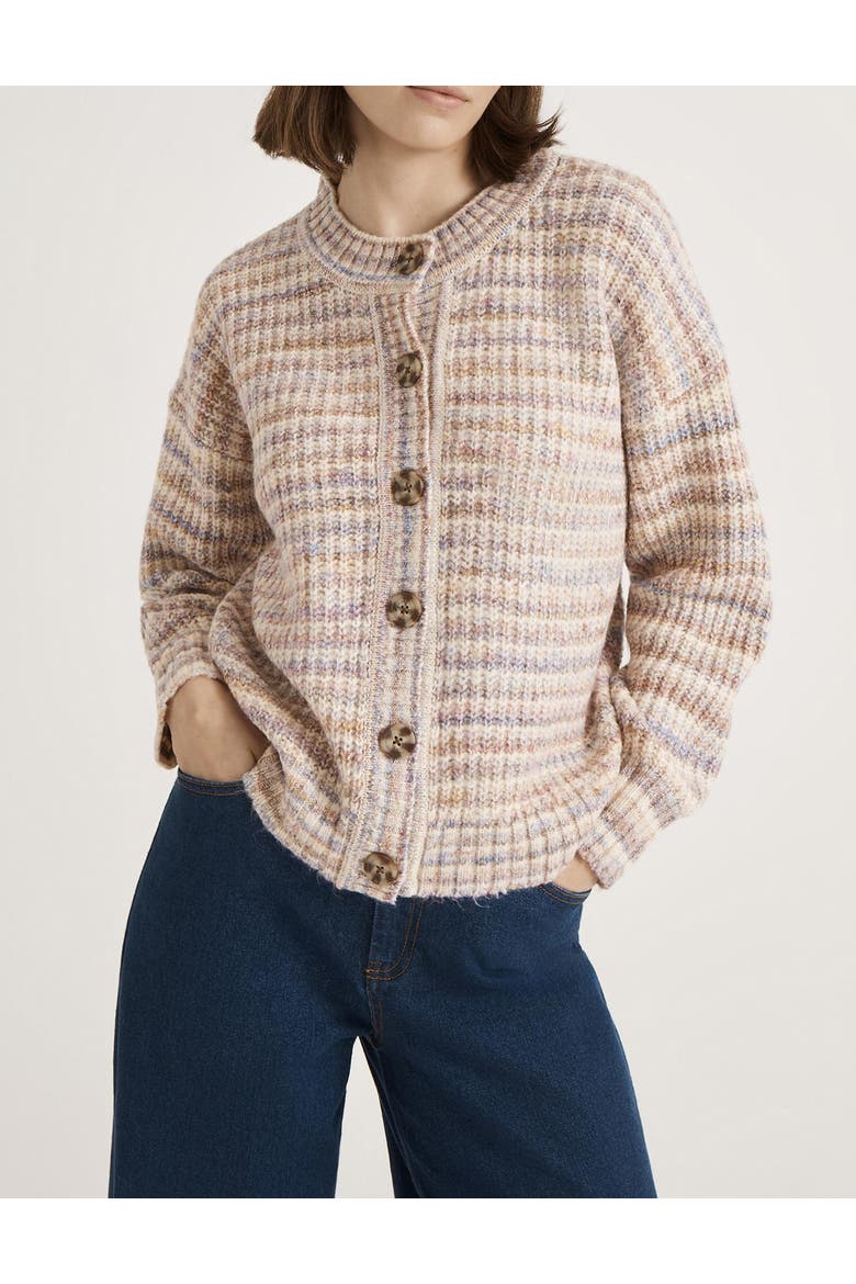 Whitney Round Neck Knitted Cardigan, Alternate, color, Pink Stripe