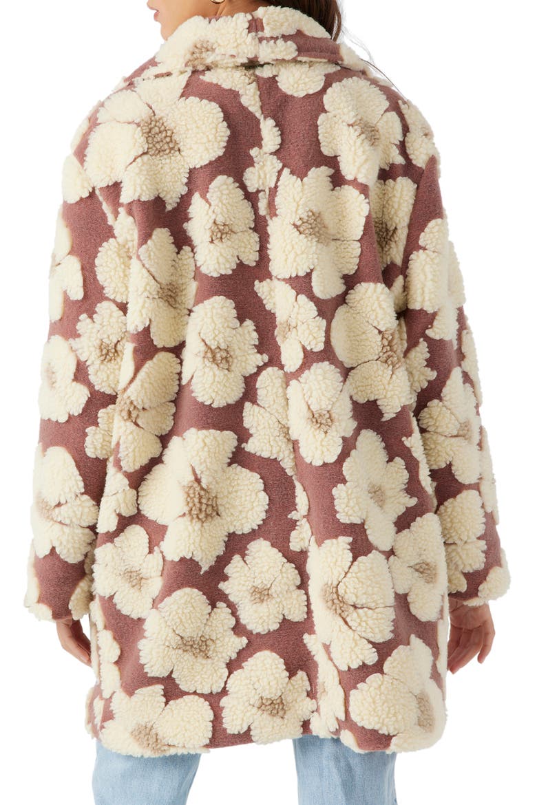 Harper Floral Fleece Jacquard Open Front Coat, Alternate, color, BURLWOOD