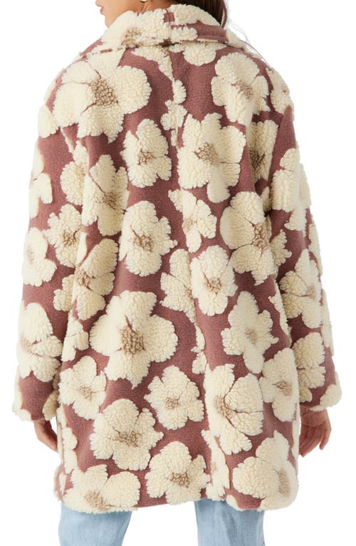 O'neill Harper Floral Fleece Jacquard Open Front Coat In Brown