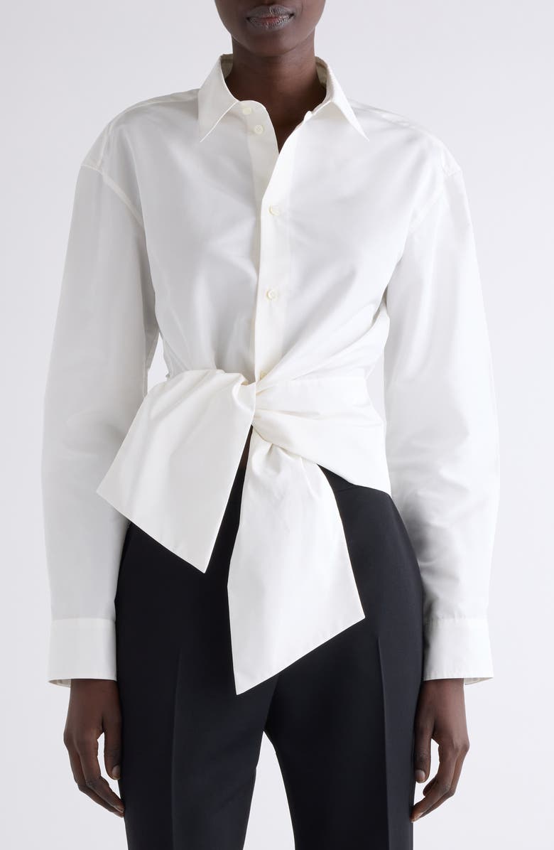 Givenchy Bow Taffeta Button-Up Shirt, Main, color, 