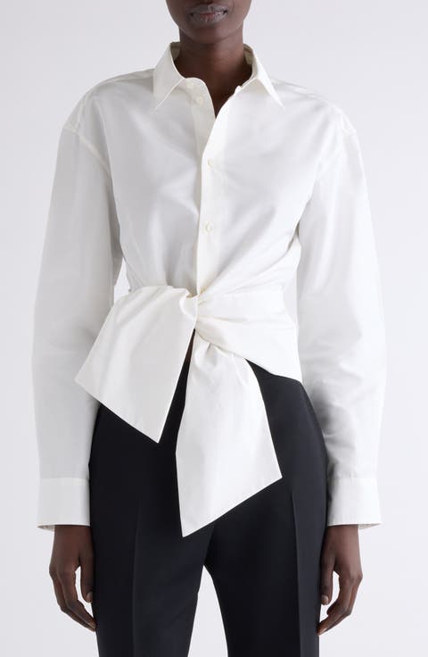 Bow Taffeta Button-Up Shirt
