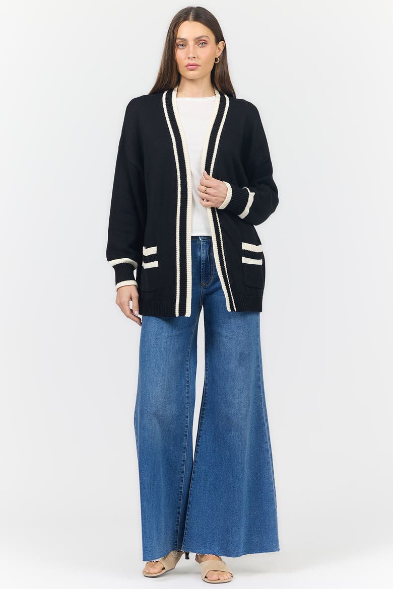 Amani Open Front Stripe Trim Cardigan, Alternate, color, Black/ Cream
