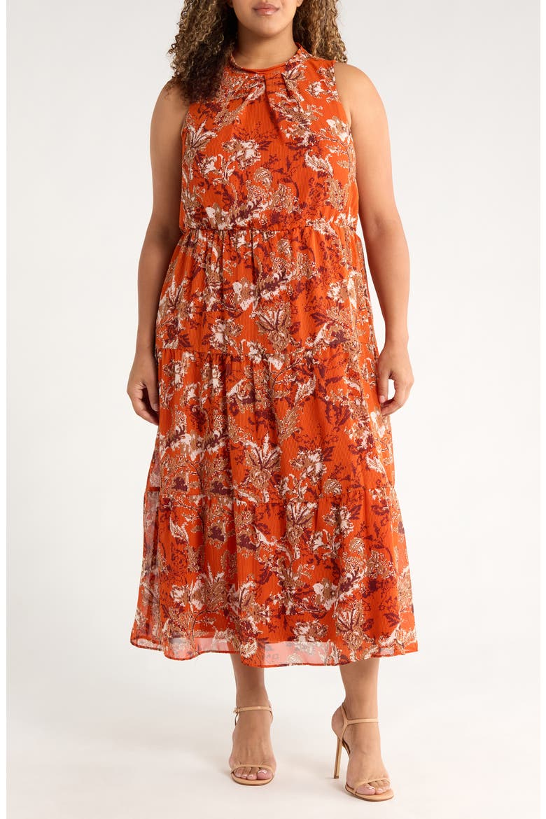 Sleeveless Mock Neck Maxi Dress, Main, color, RUST MULTI