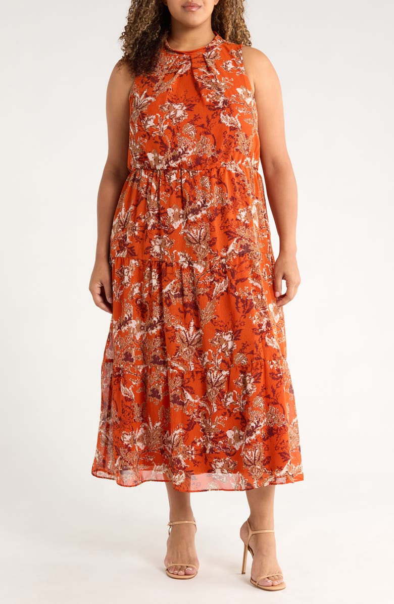 Julia Jordan Sleeveless Mock Neck Maxi Dress, Main, color, Rust Multi