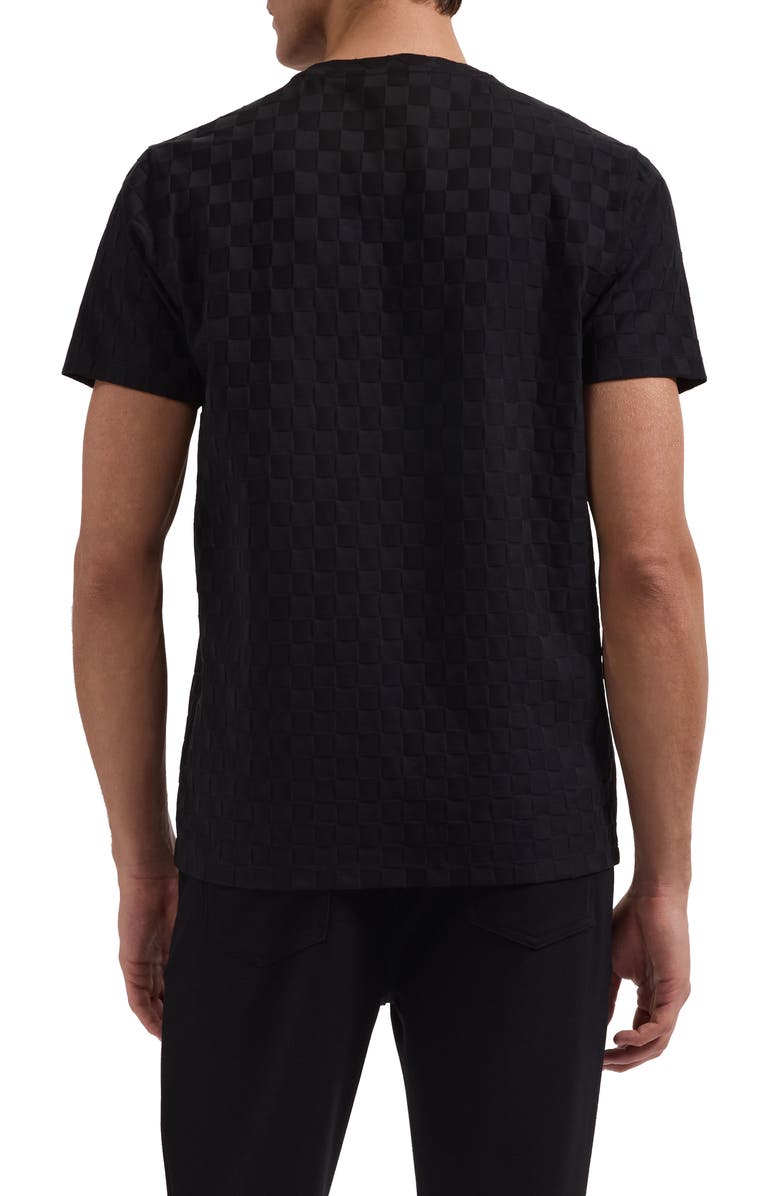 Bugatchi Crewneck Jacquard Checkerboard T-Shirt, Alternate, color, Black