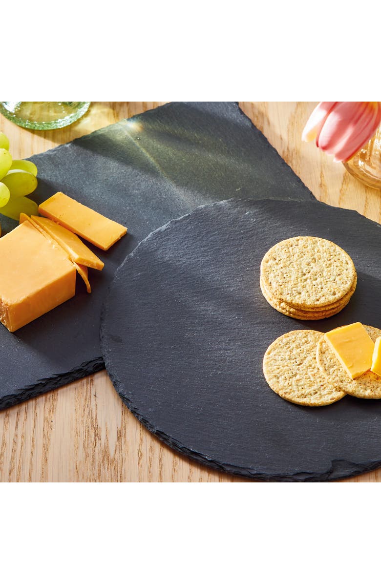 tag Slate Round Serving Board Black Slate Everyday, Alternate, color, Black
