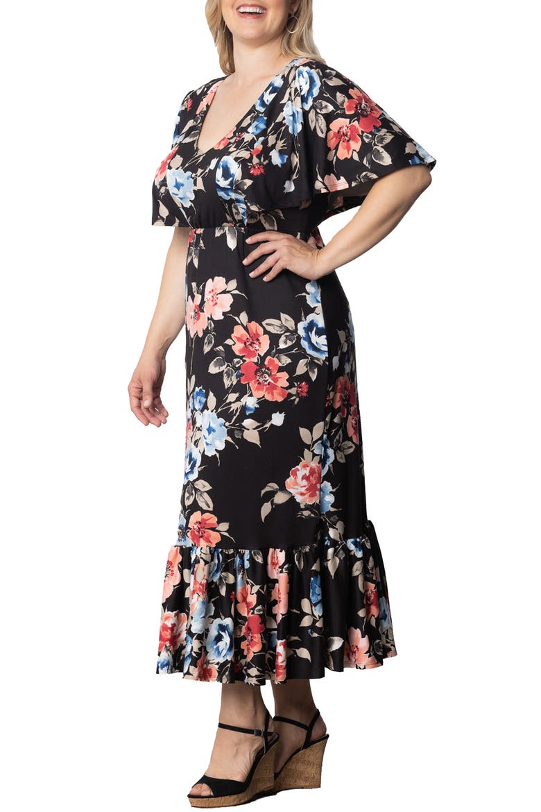 Madrid Floral Flutter Sleeve Maxi Dress, Alternate, color, MIDNIGHT MEADOW