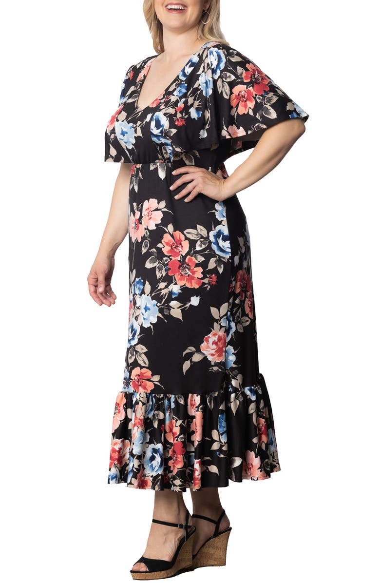 Kiyonna Madrid Floral Flutter Sleeve Maxi Dress, Alternate, color,