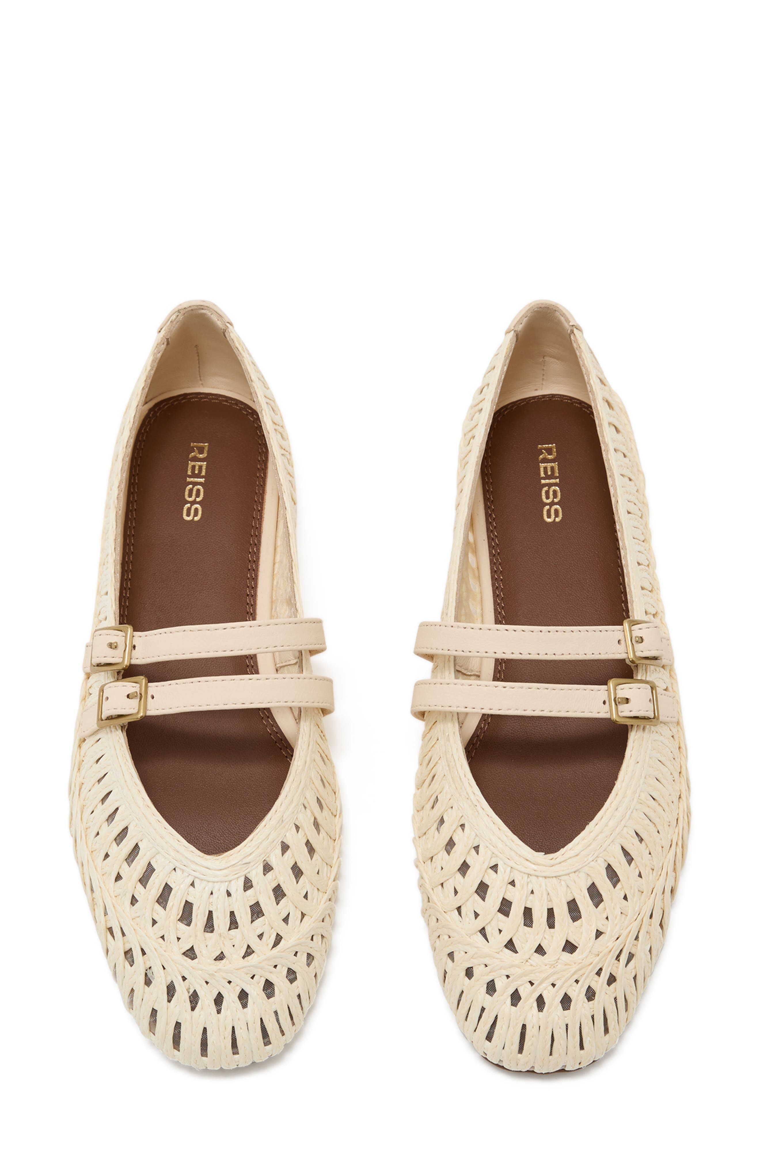 Reiss Elizabeth Woven Mary Jane Flat, Alternate, color, Off White