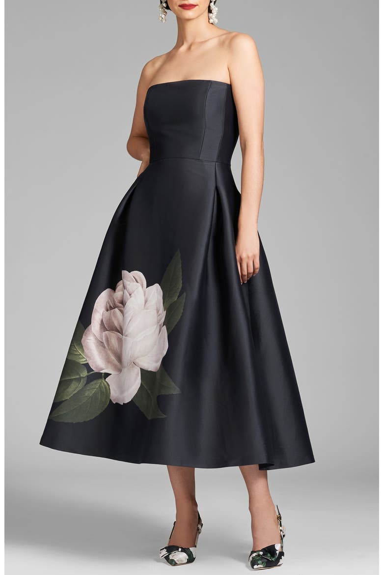 Shay Strapless Mikado Midi Cocktail Dress, Main, color, BLOOMING ROSE