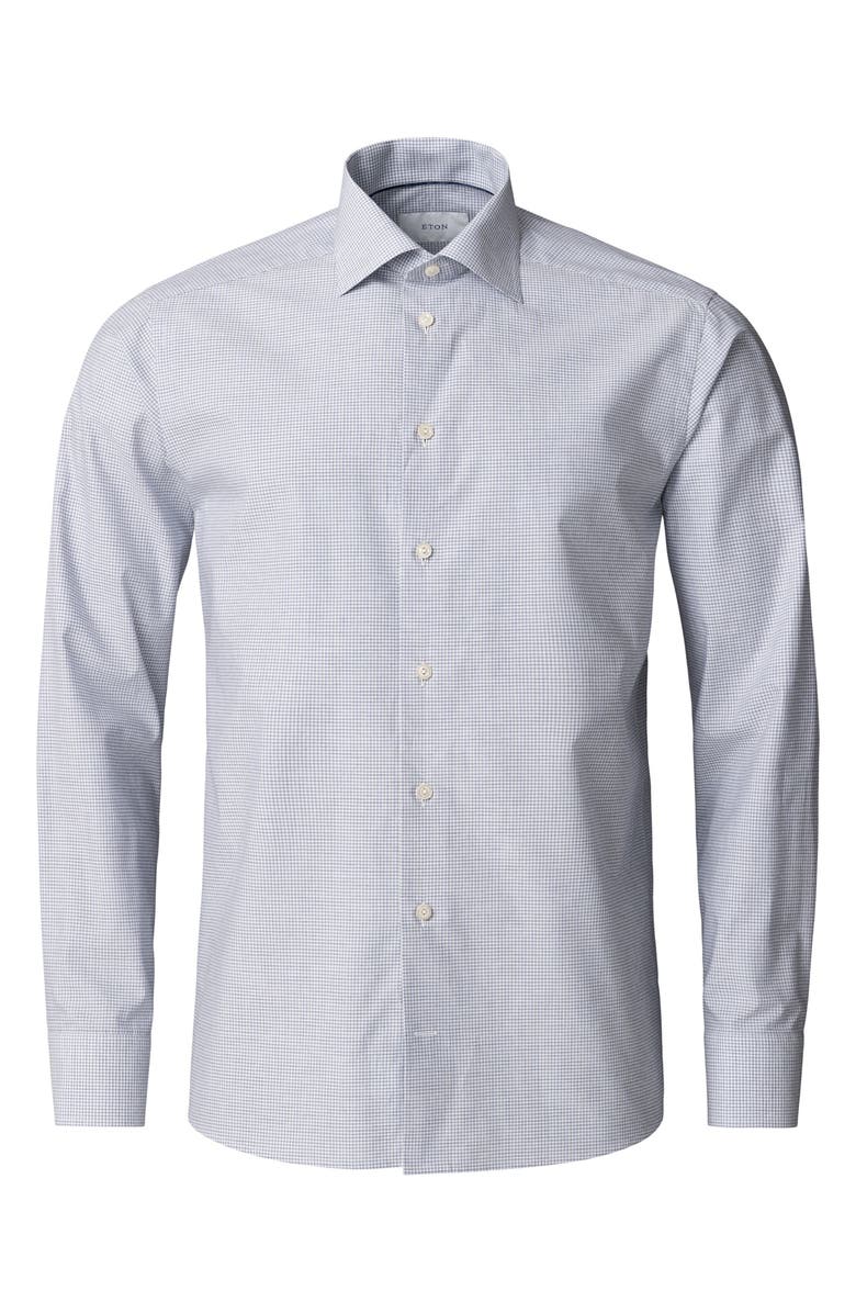 Eton Slim Fit Microcheck Mélange Cotton Dress Shirt, Alternate, color, Light Purple