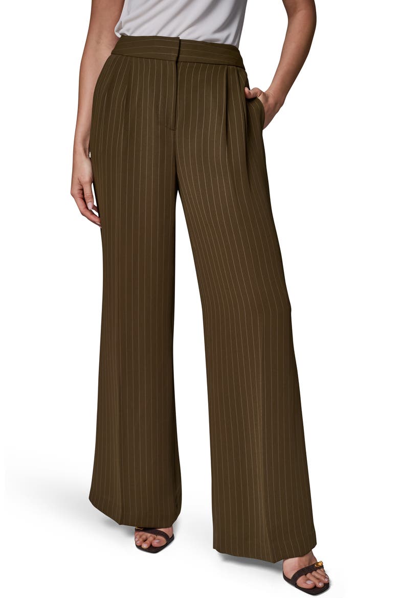 High Waist Pinstripe Wide Leg Pants, Main, color, OLVE BRINE