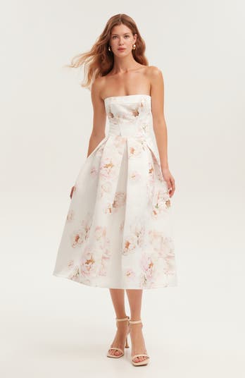 Strapless Midi Corset Dress With A Floral Print