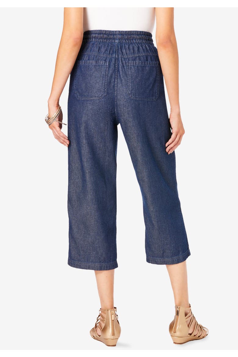 Plus Size Chambray Wide Leg Capri Pant, Alternate, color, LIGHT STONEWASH