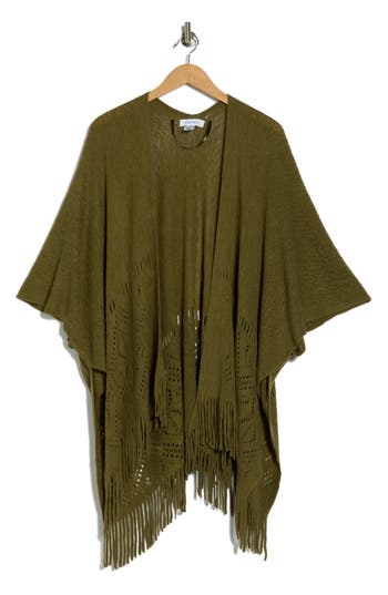 Nine West Raschel Fairisle Border Open Knit Topper In Green
