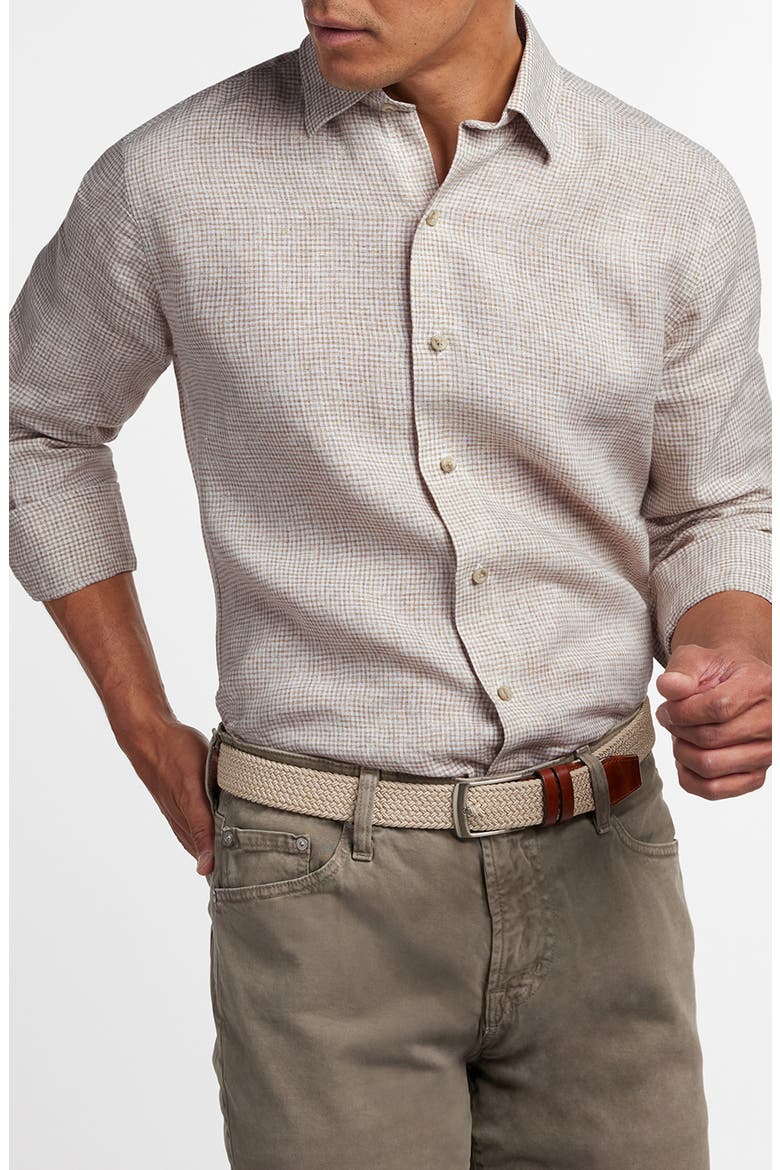 Linen Check Sport Shirt, Alternate, color, WHITE/ DUNE