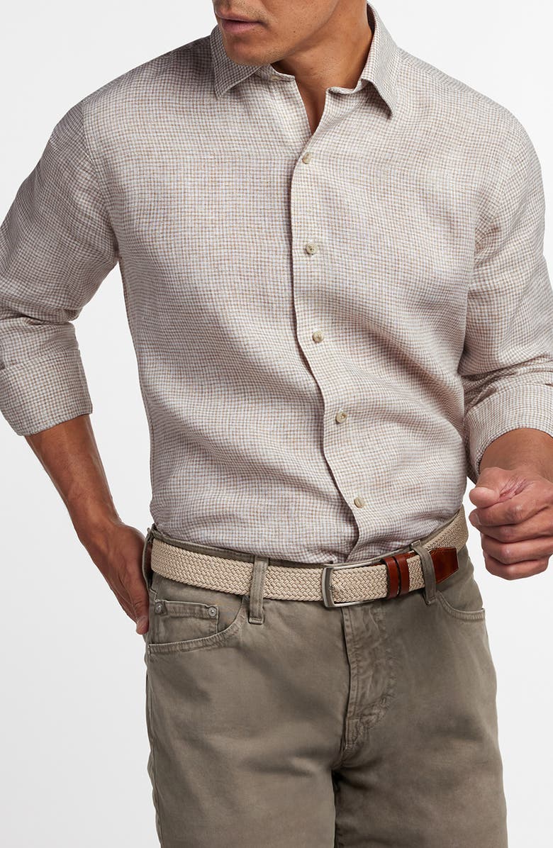 David Donahue Check Linen Button-Up Shirt, Alternate, color, White/ Dune