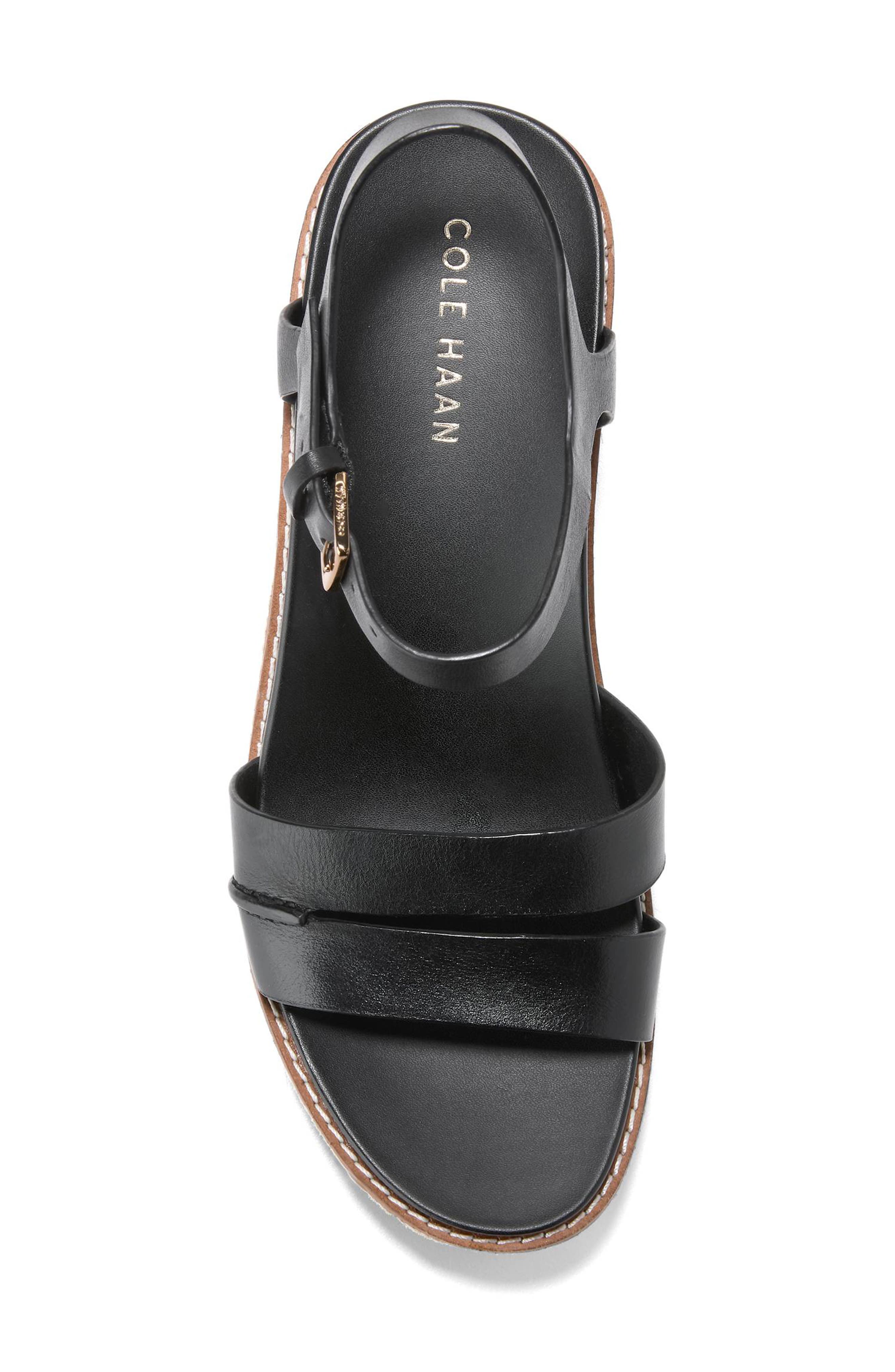 Cole Haan Ronnie Cloudfeel Espadrille Platform Wedge Sandal, Alternate, color, Black Leather/ Natural