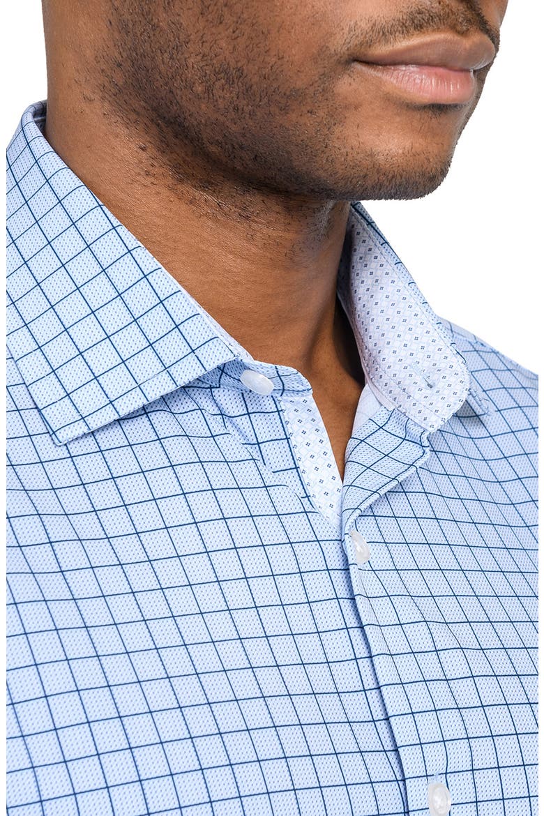 Slim Fit Light Blue Check Performance Dress Shirt, Alternate, color, WHITE/ BLUE