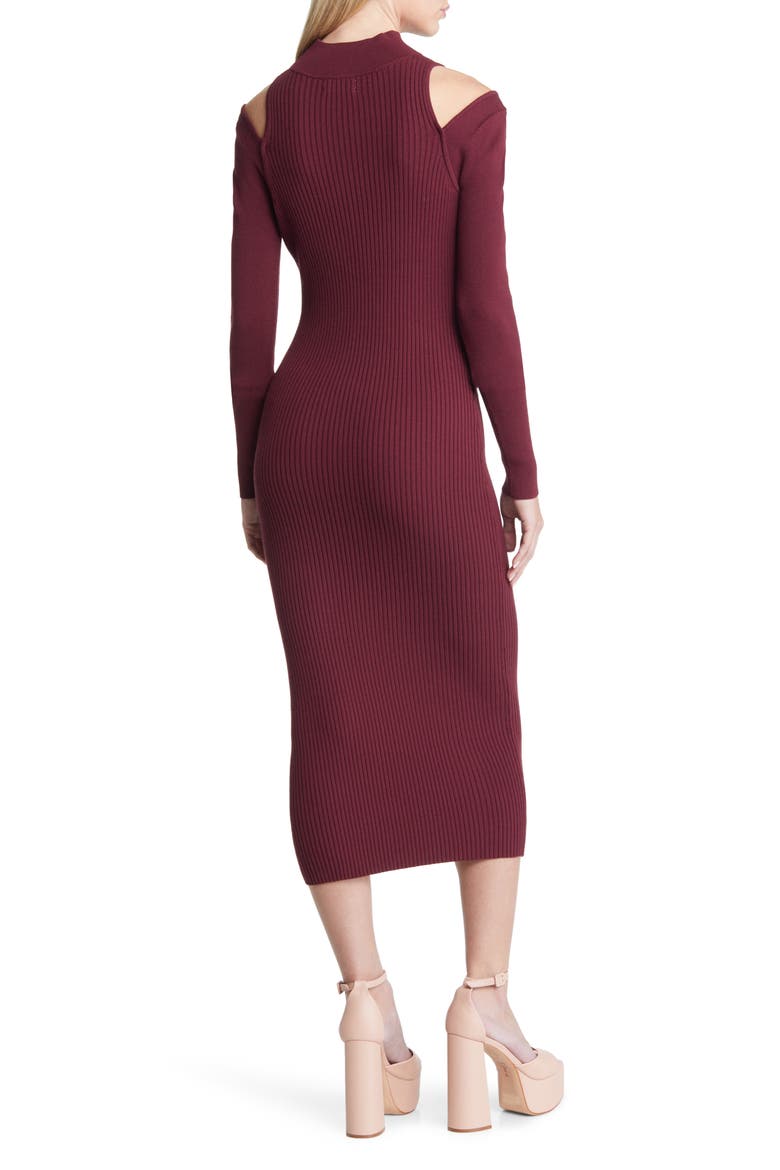 Mock Neck Cold Shoulder Long Sleeve Sweater Dress, Alternate, color, BURGUNDY TANNIN