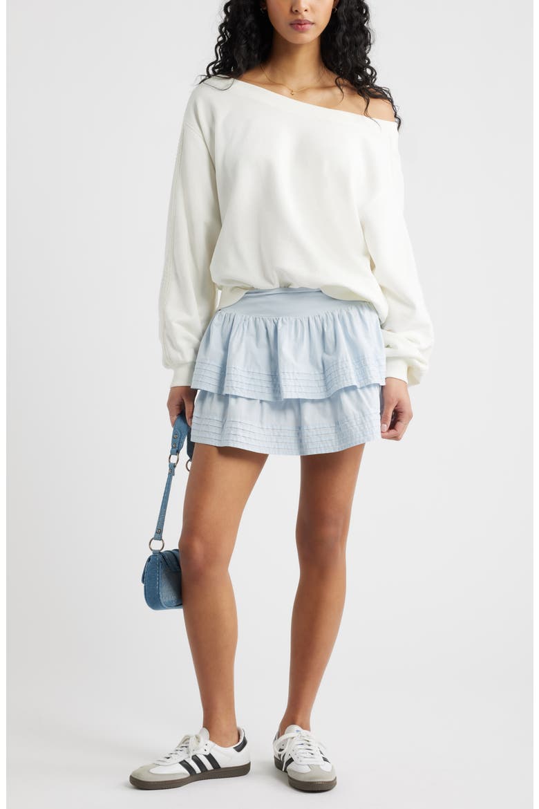 Lace Trim Off the Shoulder Cotton Blend Sweatshirt, Alternate, color, IVORY