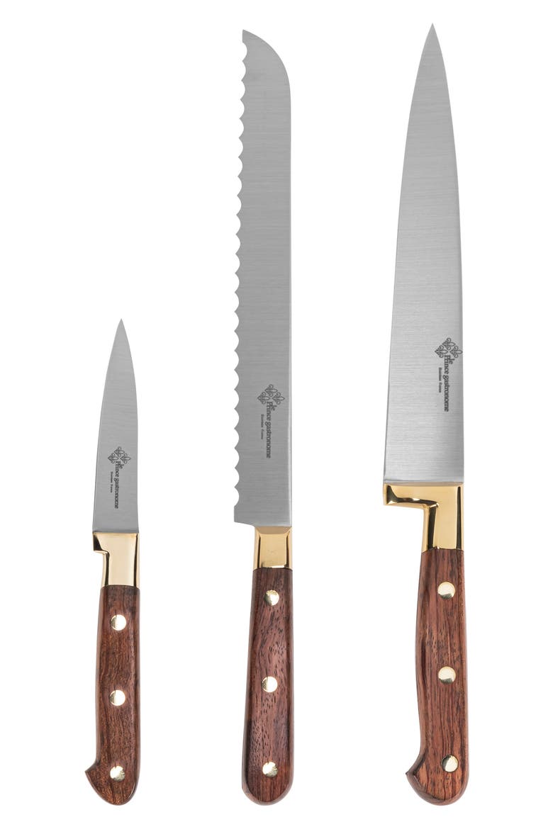 Prince Gastronome 3-Piece Kitchen Knife Set, Main, color, WOOD AND GOLD BRASS