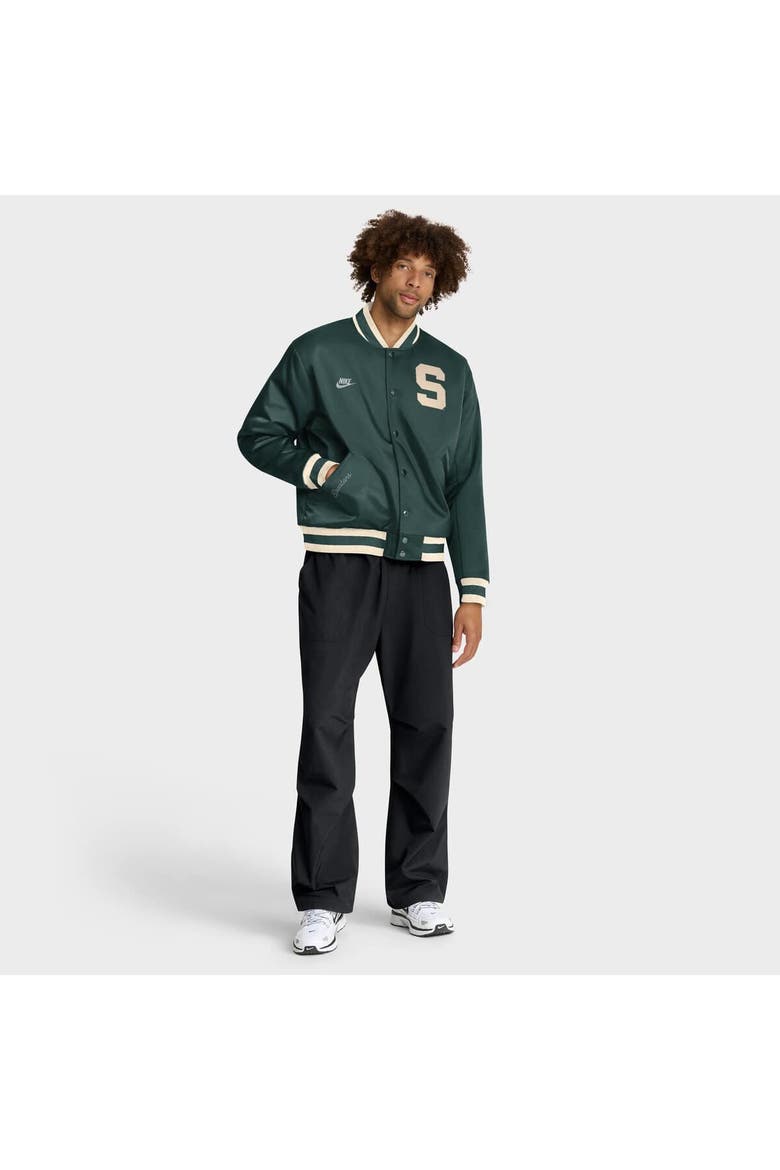 Men's Nike Green Michigan State Spartans Legacy Full-Snap Bomber Jacket, Alternate, color, Green