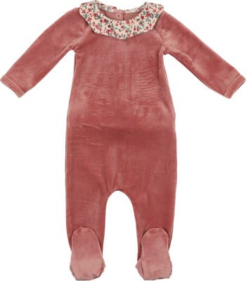 Light Blue Velour Footie with Hand Stitching on Chest