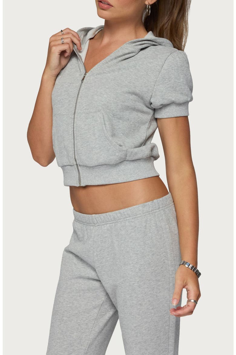 Rachel Short Sleeve Zip Hoodie, Alternate, color, GRAY-MELANGE