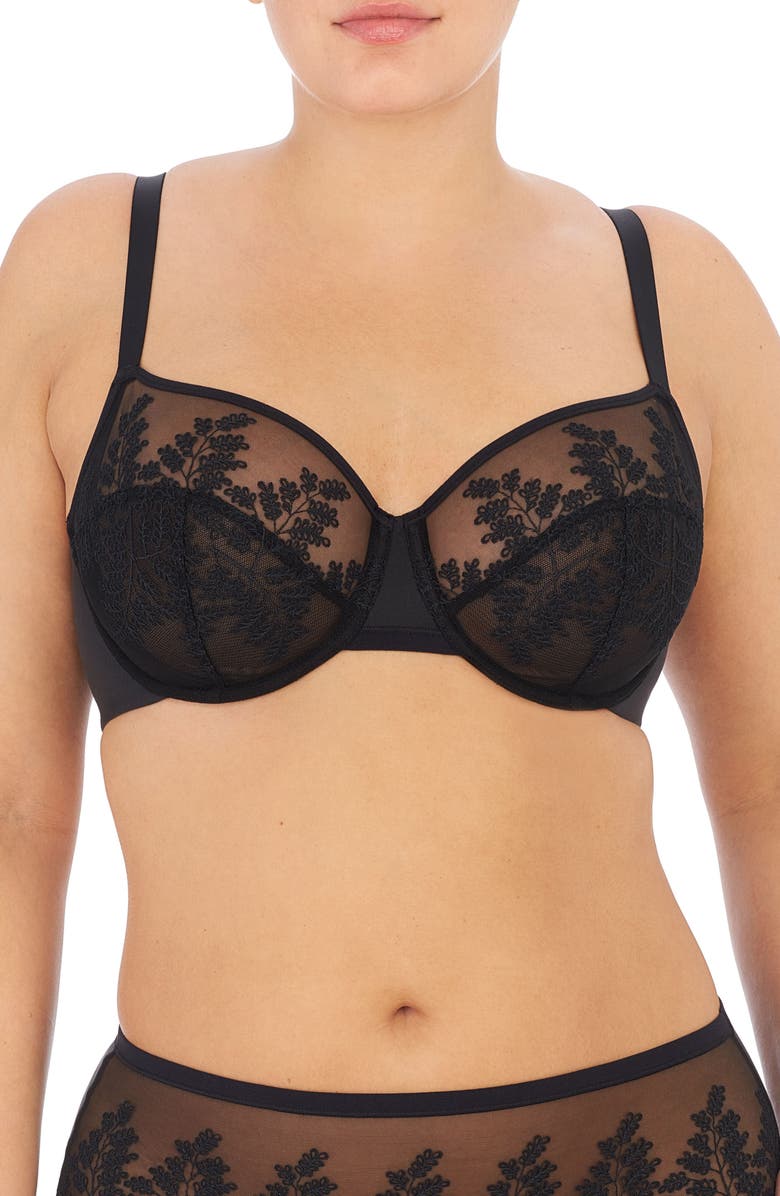 Natori Frame Floral Embroidered Underwire Bra, Main, color, Black