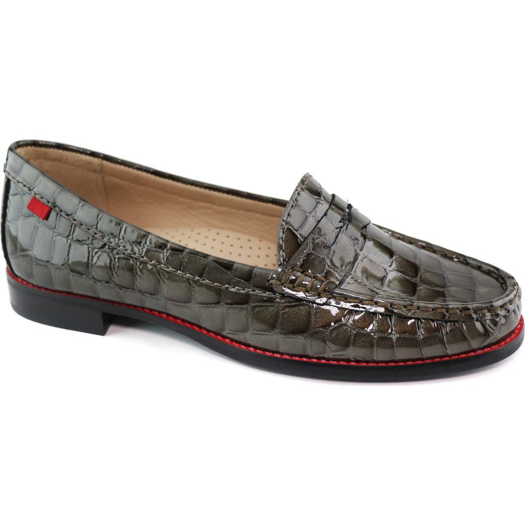 Marc Joseph New York East Village Penny Loafer In Graphite Croco Patent