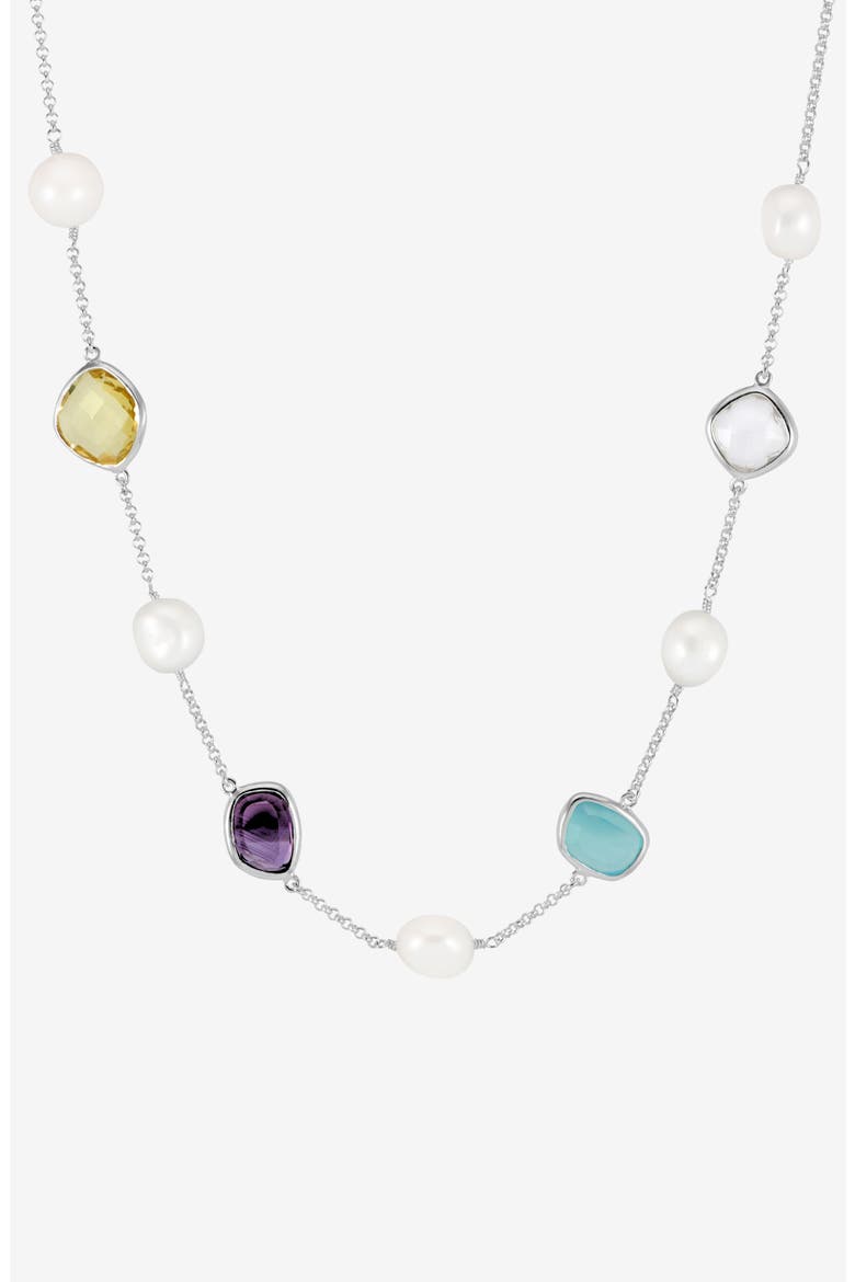 Candy Gemstone & Baroque Pearl Pebble Necklace, Main, color, Sterling Silver