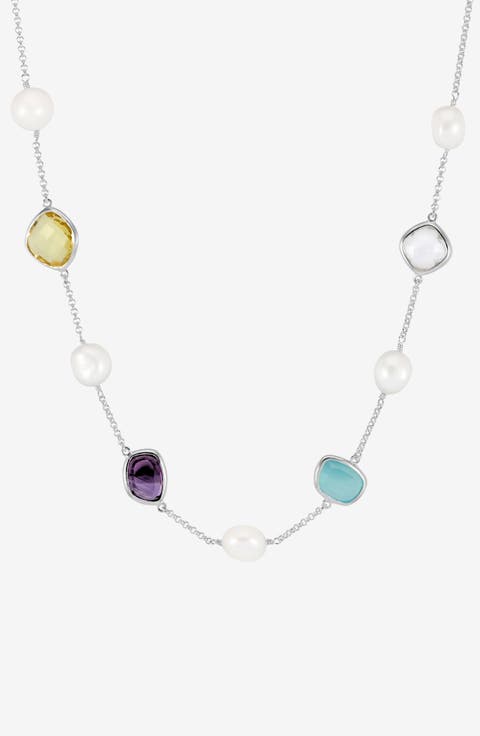 Candy Gemstone & Baroque Pearl Pebble Necklace