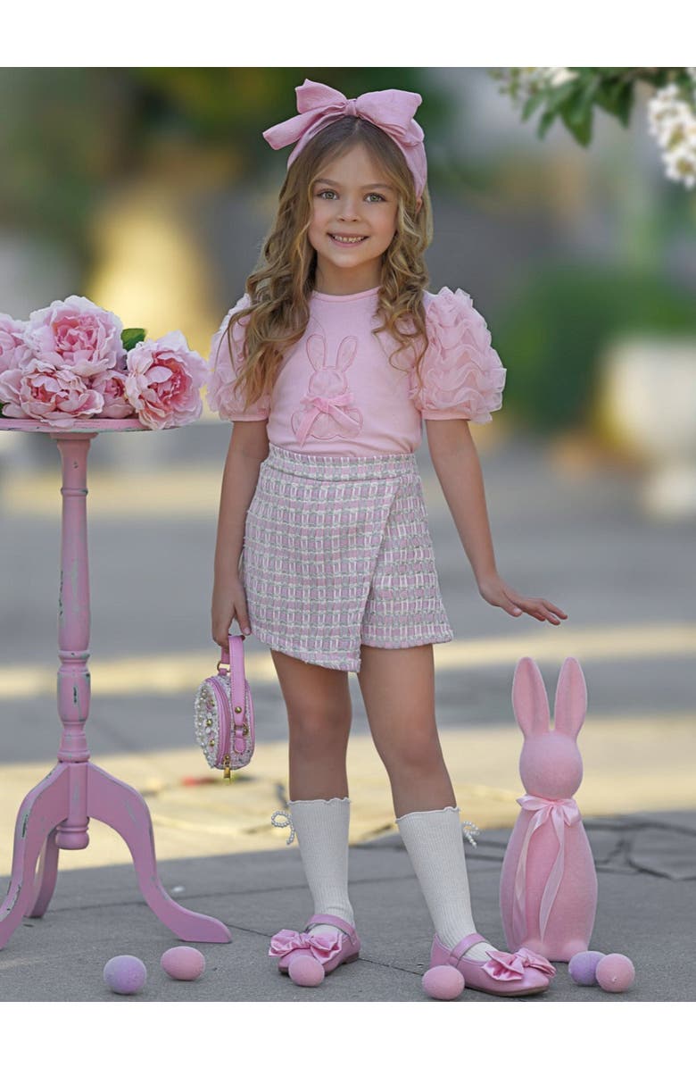 Mia Belle Girls Girls  Bunny Puff Sleeve Top and Tweed Skort Set, Alternate, color, 