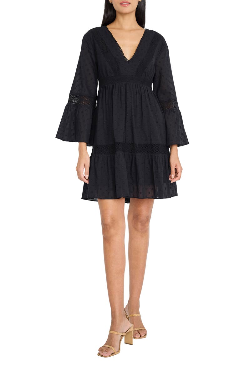 Lace Tiered Long Sleeve Dress, Main, color, BLACK