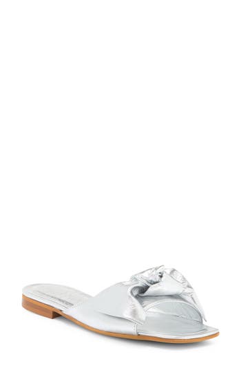 2 Twin Hearts Bow Flat Sandal In Silver Metallic