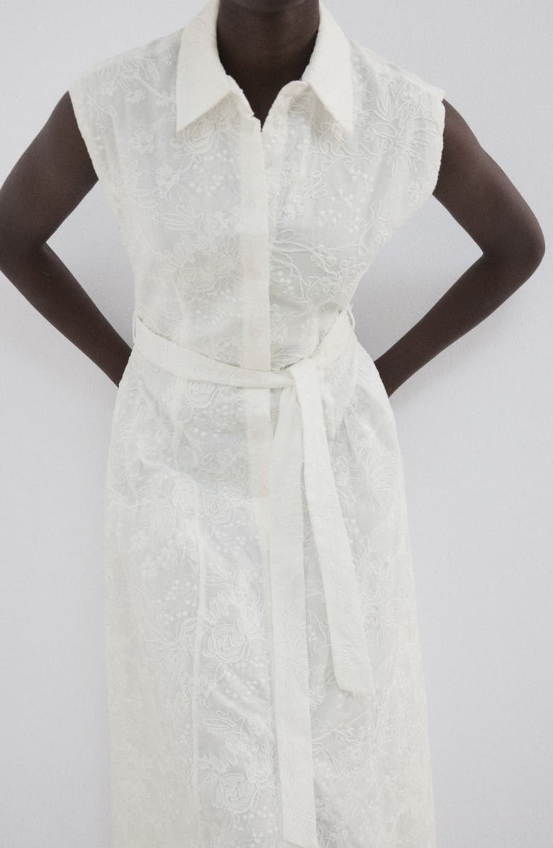 MANGO Embroidered Sleeveless Maxi Shirtdress, Alternate, color, Ecru