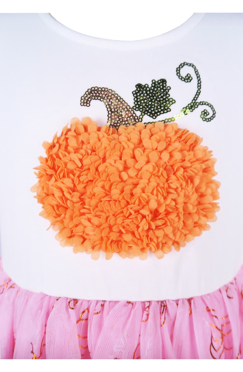 Zunie Kids' Soutache Halloween Pumpkin Long Sleeve Tutu Dress, Alternate, color, Ivory/ Pink