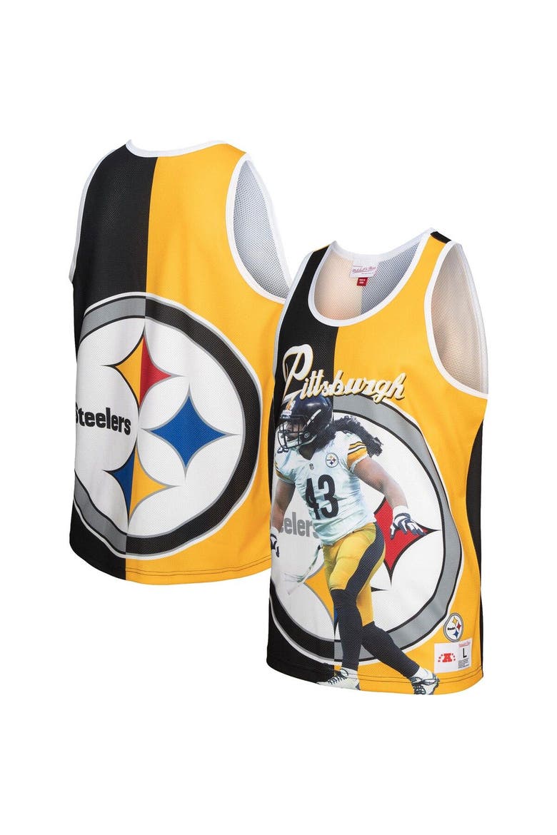 Men's Mitchell & Ness Troy Polamalu Black/Gold Pittsburgh Steelers Retired Player Graphic Tank Top, Main, color, Black