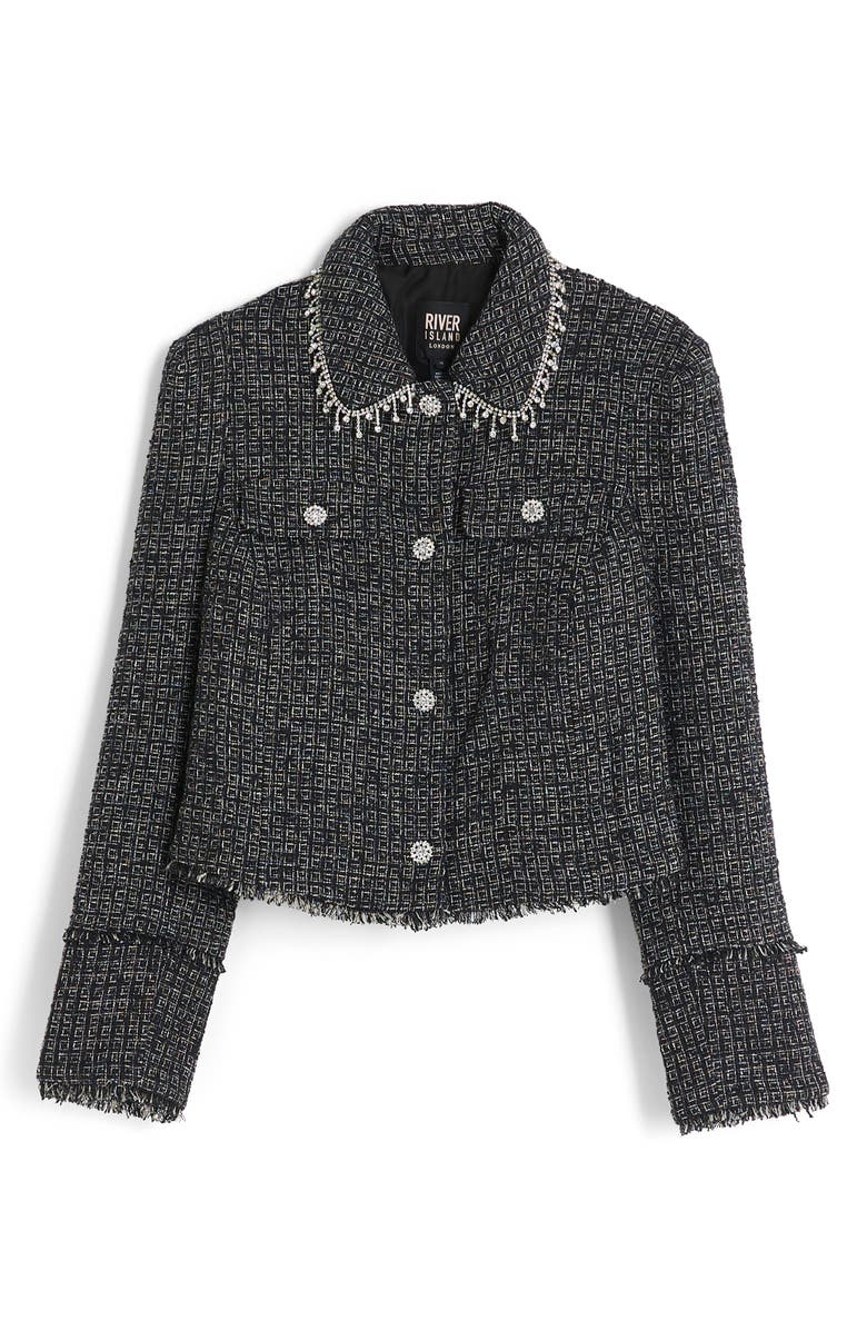 River Island Diamante Bouclé Jacket, Alternate, color, 