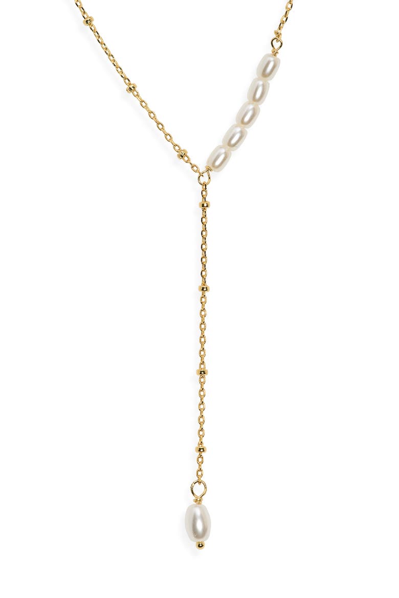 Demi Fine Faux Pearl Y-Necklace, Main, color, WHITE- GOLD