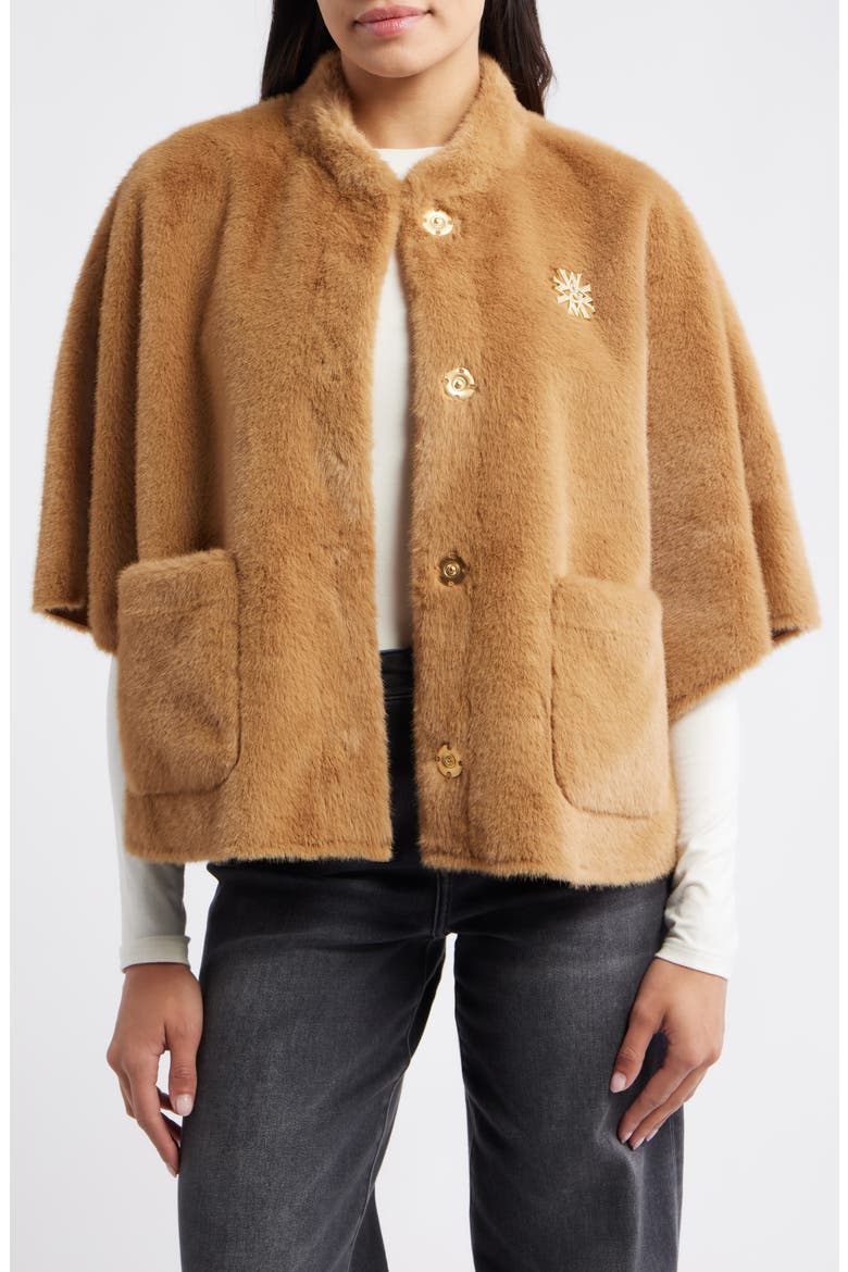 Faux Fur Capelet, Main, color, CARAMEL LATTE