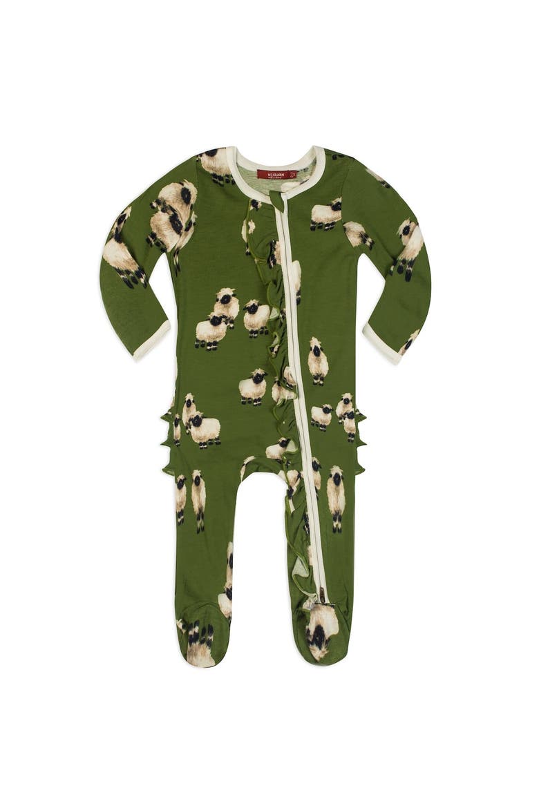 Ruffle Zipper Footed Romper, Main, color, Valais Sheep