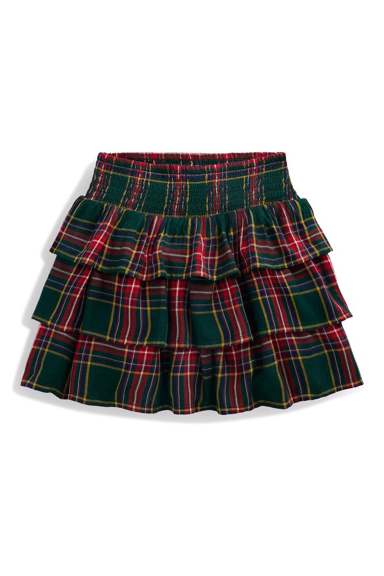 Kids' Smocked Waist Ruffle Skirt, Main, color, GREEN CHECK